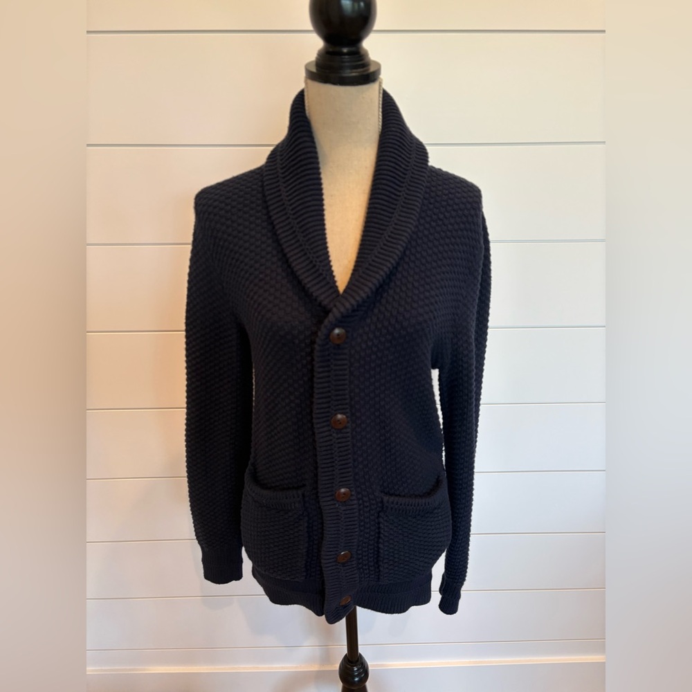 SOLD JCrew Men's Dark Blue Shawl Button Down Collar Chunky Cardigan Size S